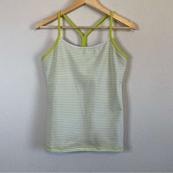 Lululemon Power Y Tank Lime Green Stripe Size 10 - Picture 1 of 10